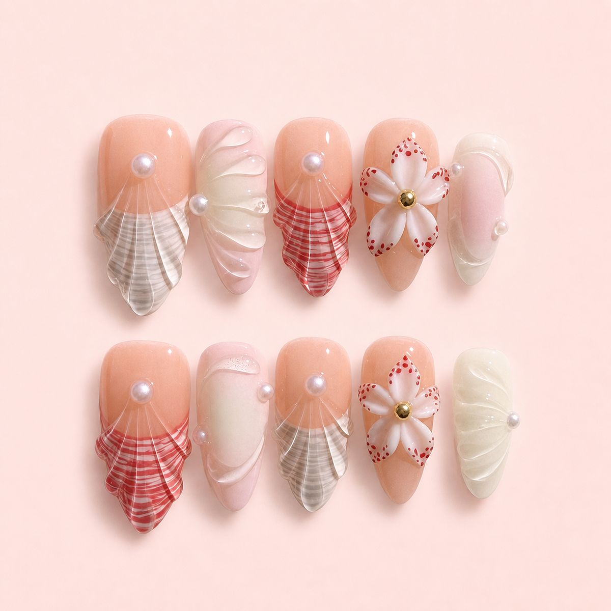 MIYA Pink Picnic Bow Press-On Nails – blush gingham and bow-detail design